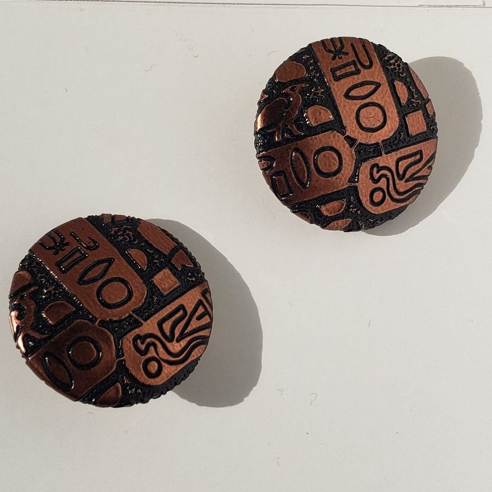 Charles Jourdan Ladies Round Black & Copper Clip-On Earrings